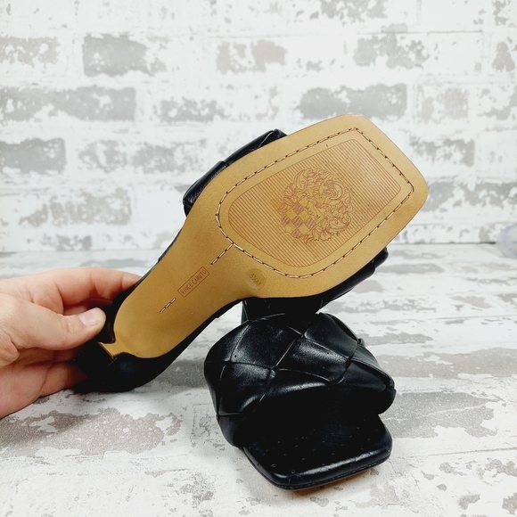 New Vince Camuto Brelanie Black Woven Leather Square Toe Heeled Sandals X233 - Picture 10 of 13